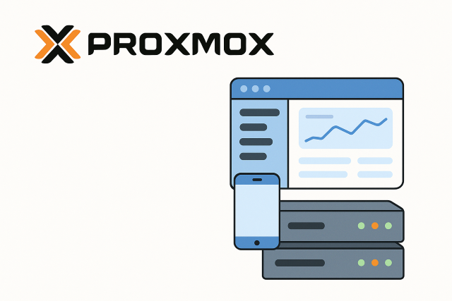 Ilustratie van proxmox nieuw omgeving met server en mobile device (bron chatgpt)